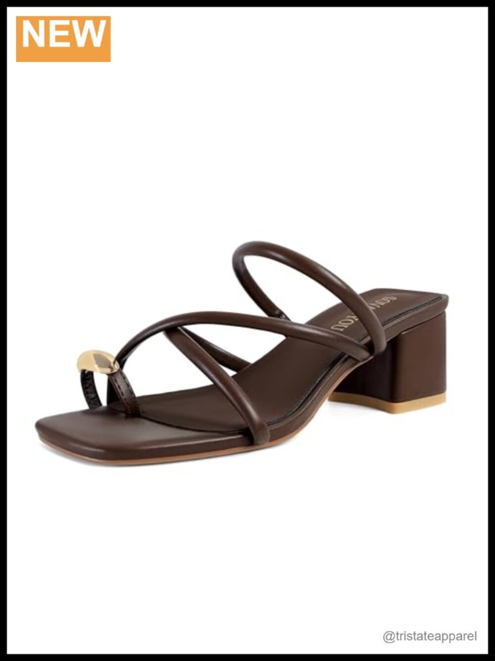 Faux Leather Strappy Chunky Block Heel Toe Ring Sandals Square Toe Slip On